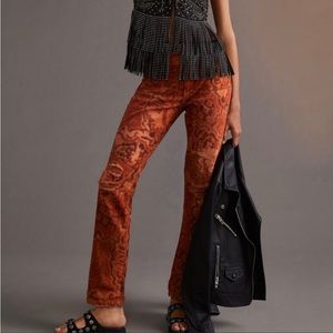 Anthropologie Pilcro Slim Boyfriend Crop Rust/Orange Abstract Jeans Sz 28